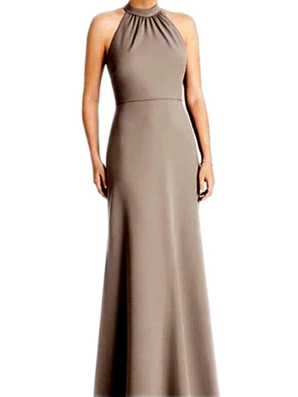 Jenny Yoo Dress NWOT Crepe High Neck Halter Bridesmaid Wedding Dress Taupe 16